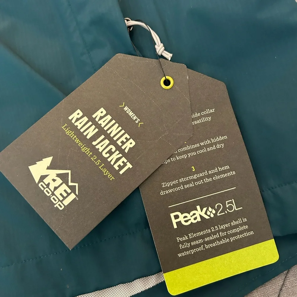 REI Rainier Women's Teal Waterproof Hooded Shell Rain Jacket - Picture 2 of 4